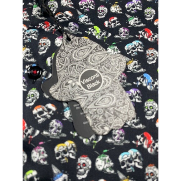 Visconti Black Mens S Button Down Black Skull Print MSRP $125 NWT - Picture 1 of 13